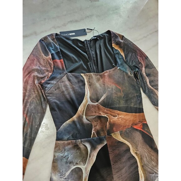 NWT Fashion Nova Jumpsuit Women's XL MultiColor Long Sleeve Stretch Mesh Bodycon - Picture 3 of 12